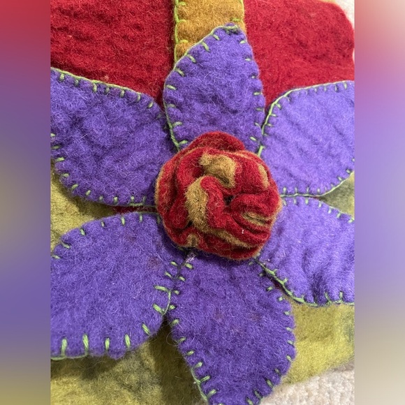 Rising Tide Hand Made Felted Wool Psychedelic Bag HIPPIE Flower Flap BOHO Purse - Picture 2 of 10